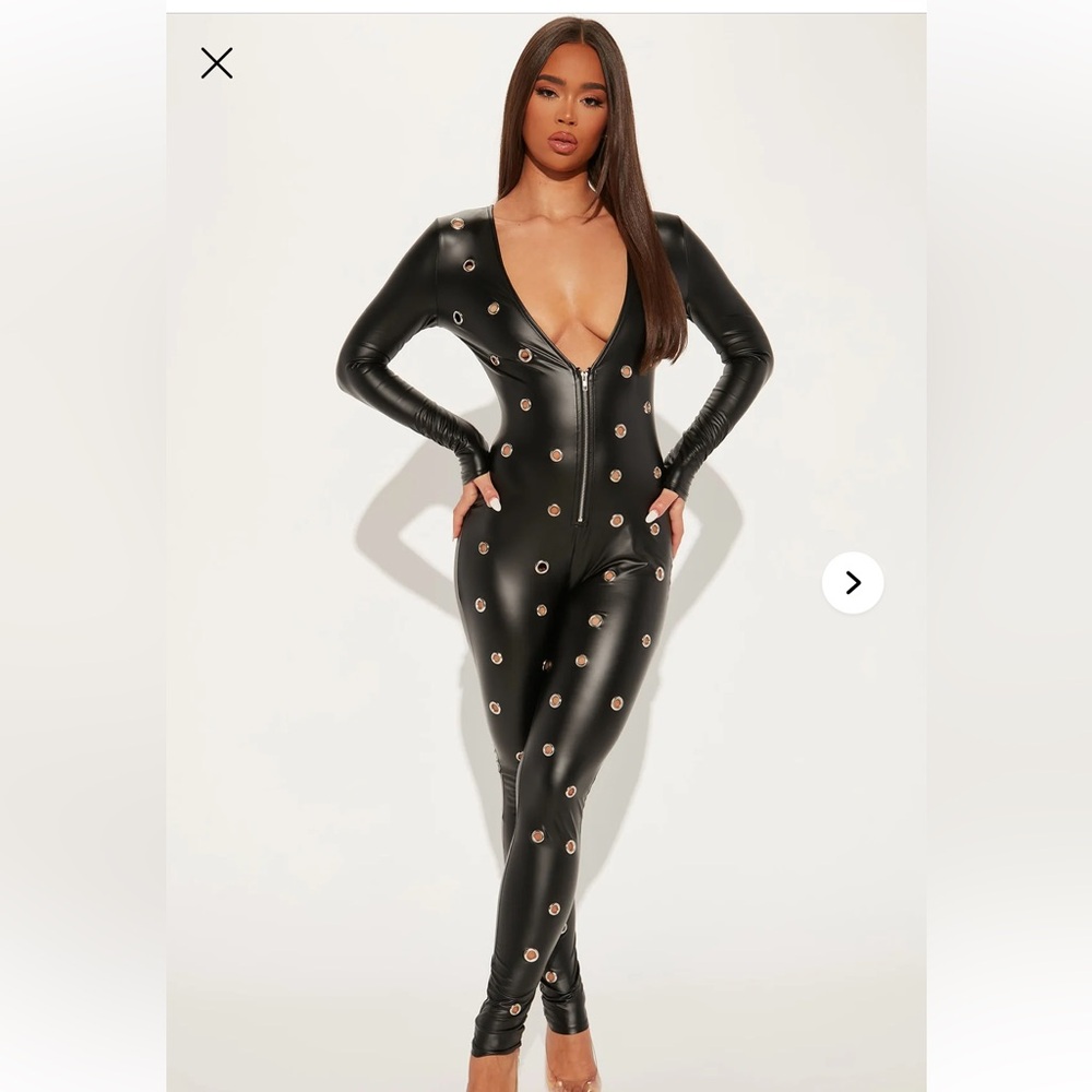 Black Faux Leather Jumpsuit